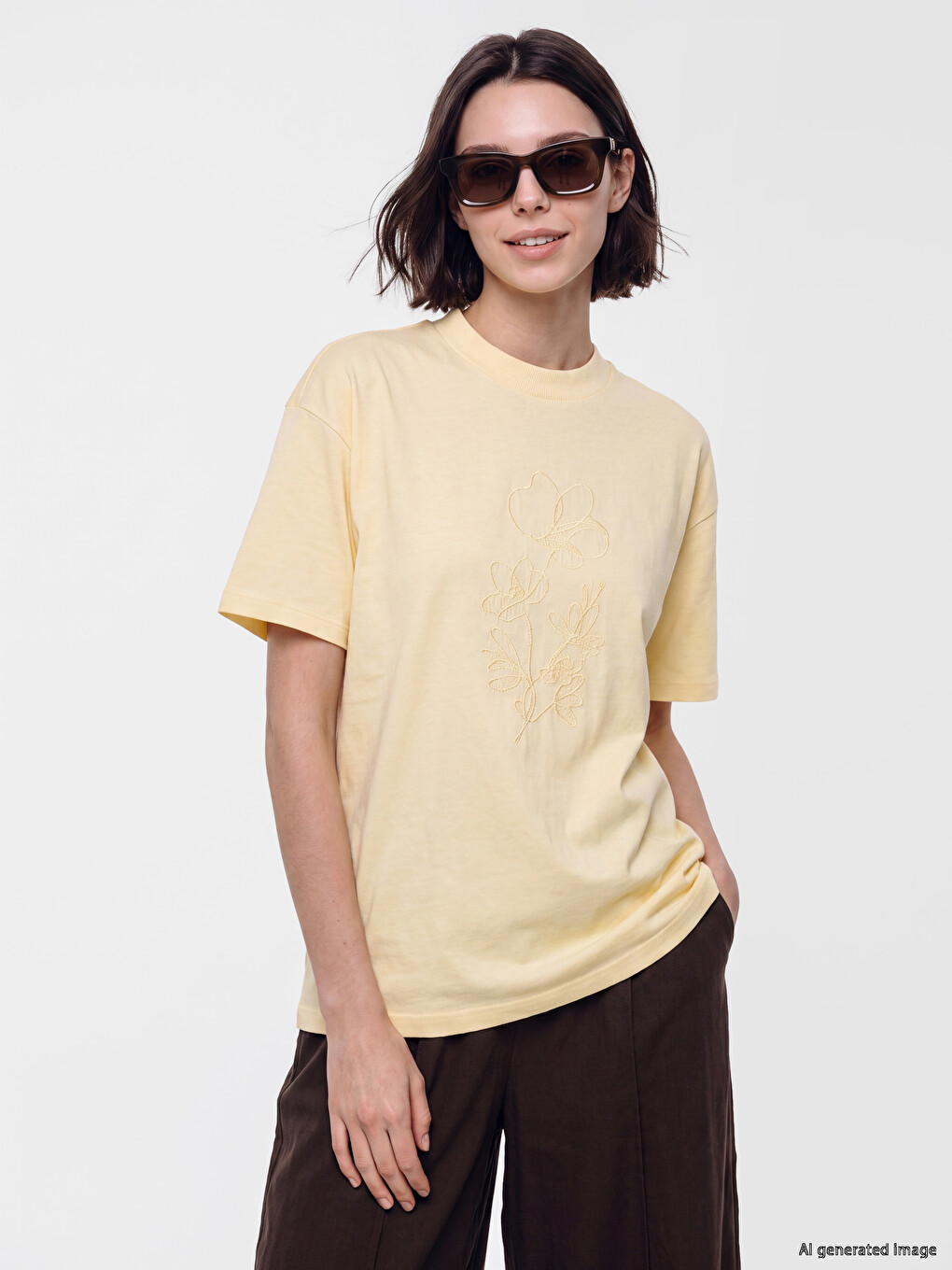T-shirt 100% Pambuk E Qëndisur Për Gra
