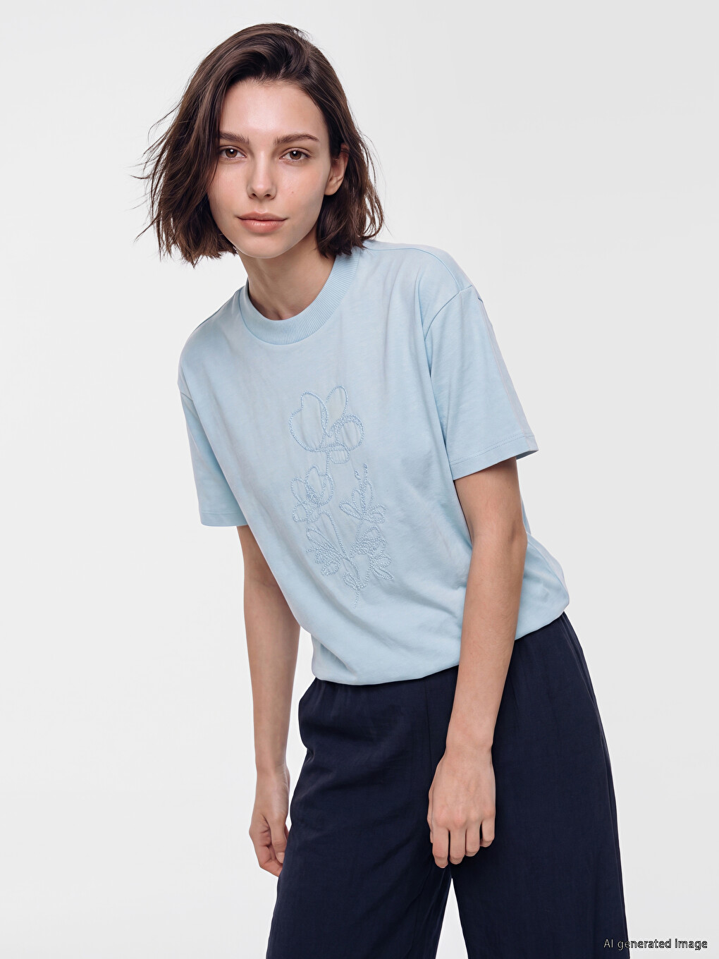 T-shirt 100% Pambuk E Qëndisur Për Gra
