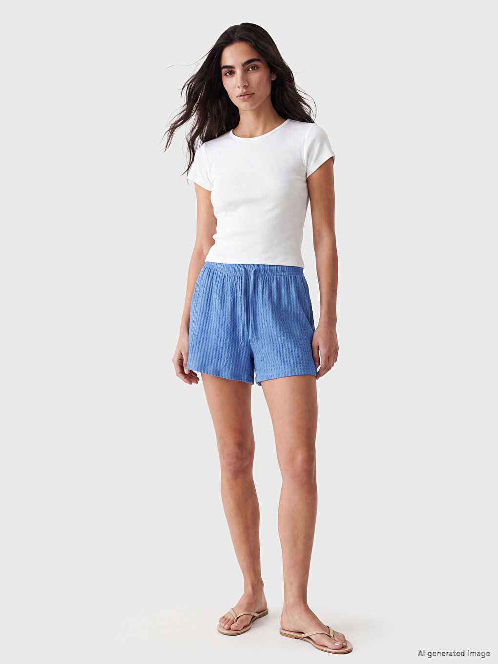 Elastic Waist Textured Women's Shorts