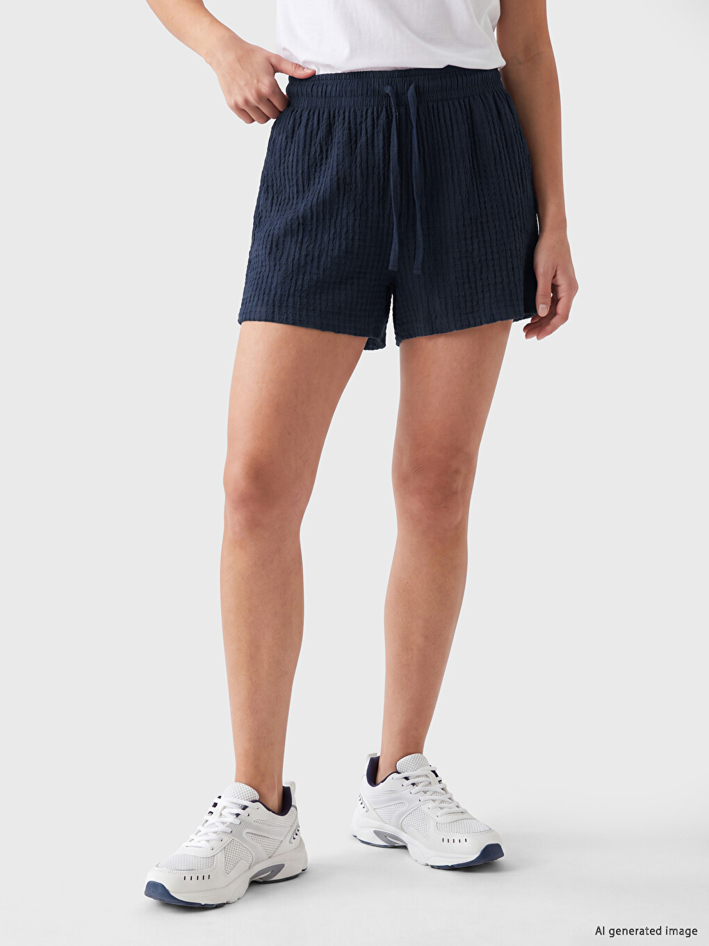 Elastic Waist Textured Women's Shorts-1