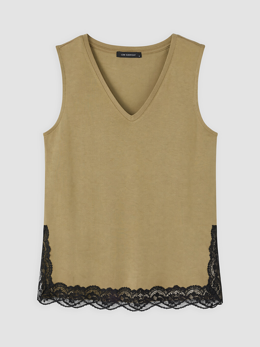 Haki V Yaka Soft Touch Dantelli Bluz