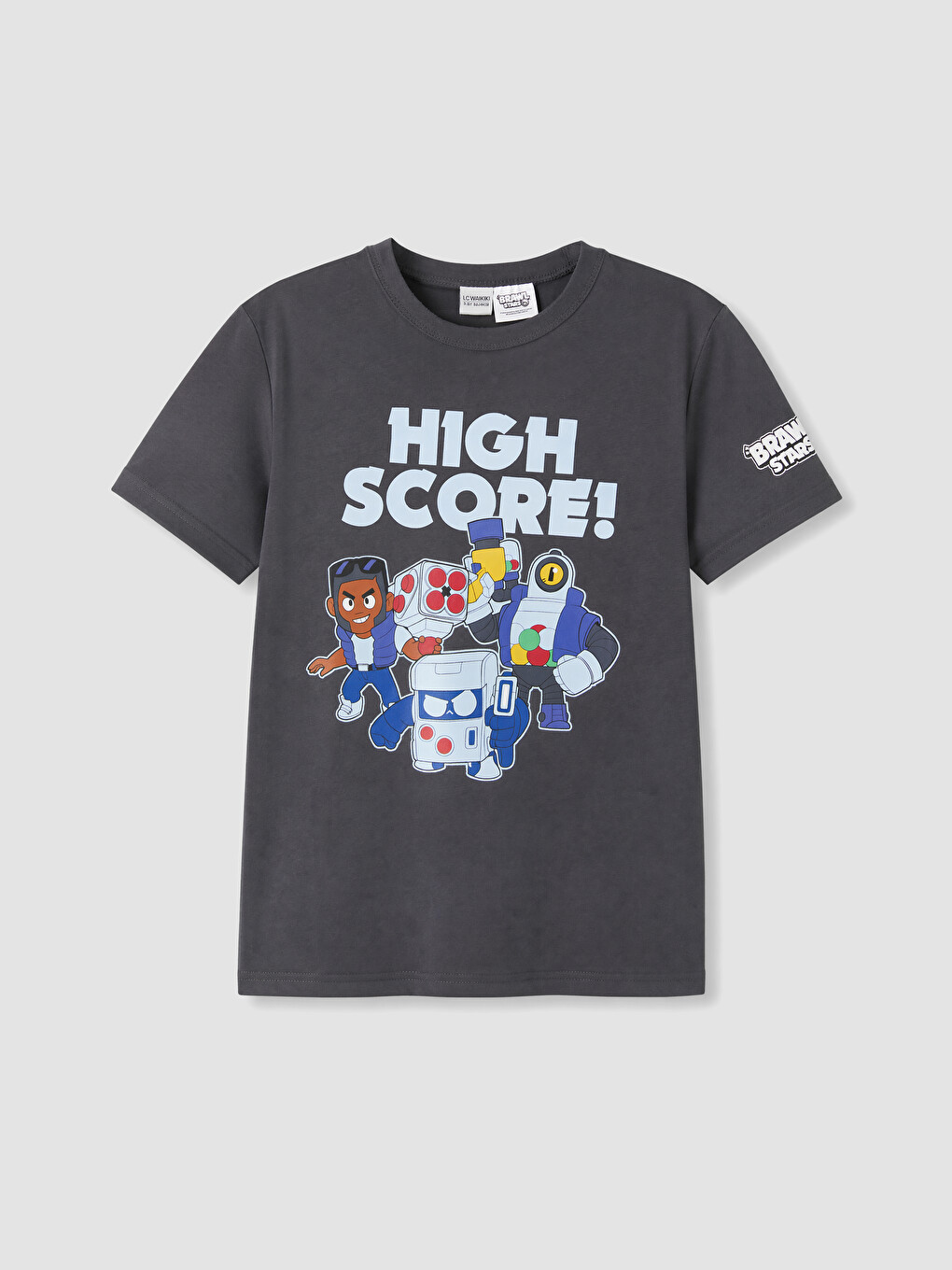 Antrasit Bisiklet Yaka Brawl Stars Baskılı Erkek Çocuk Tişört