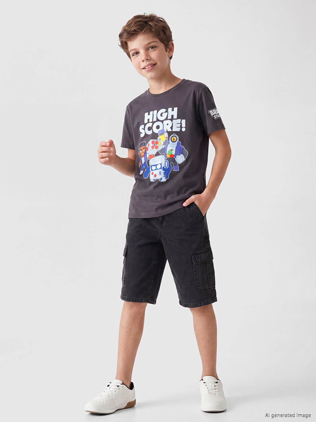 Crew Neck Brawl Stars Printed Boys' T-shirt-1