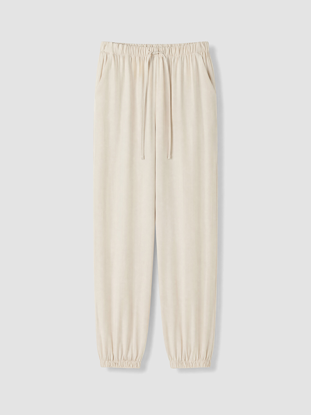 Bej Beli Lastikli Kadın Jogger Pantolon