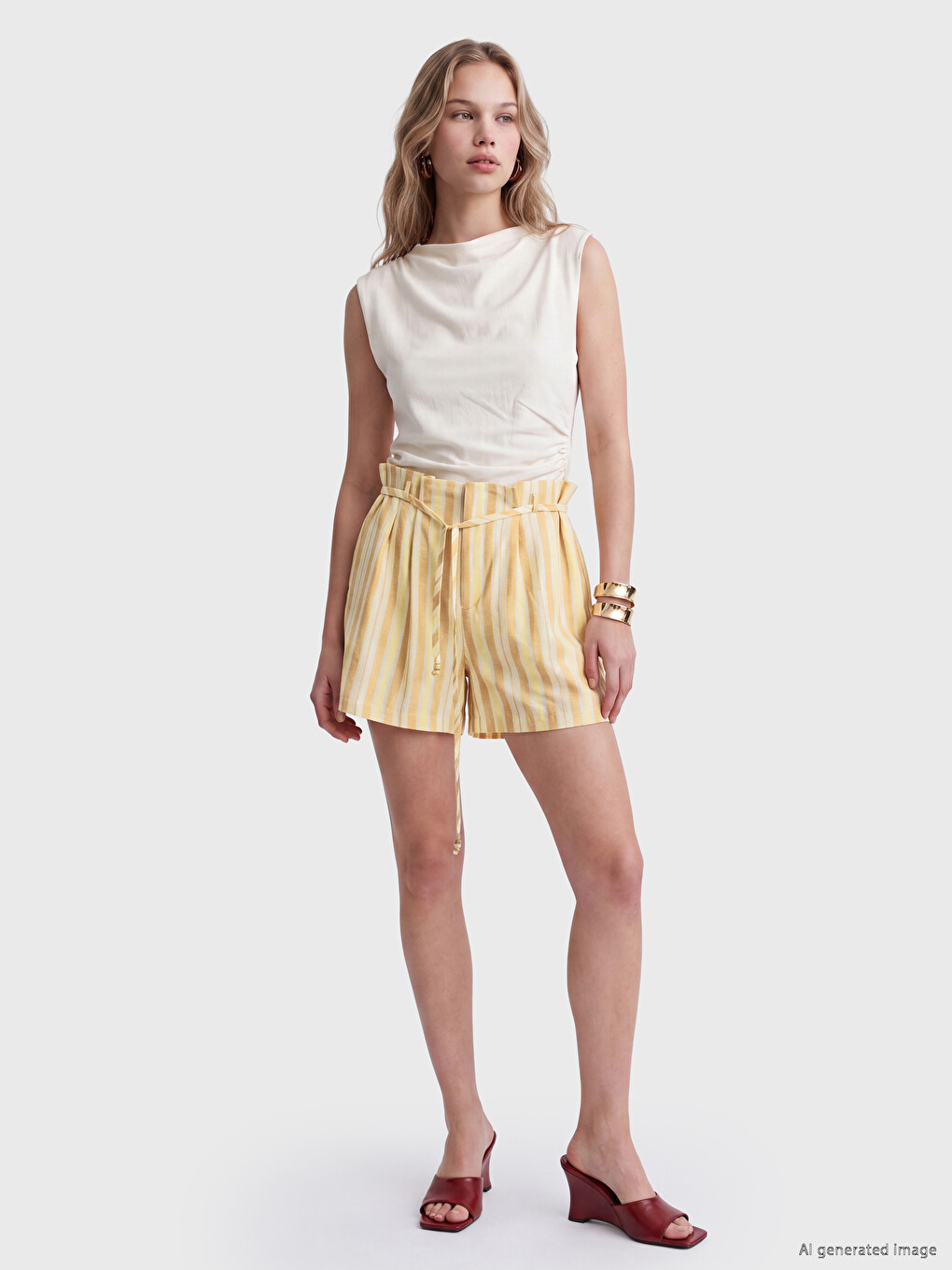 Elastic Waist Striped Sashed Women's Shorts