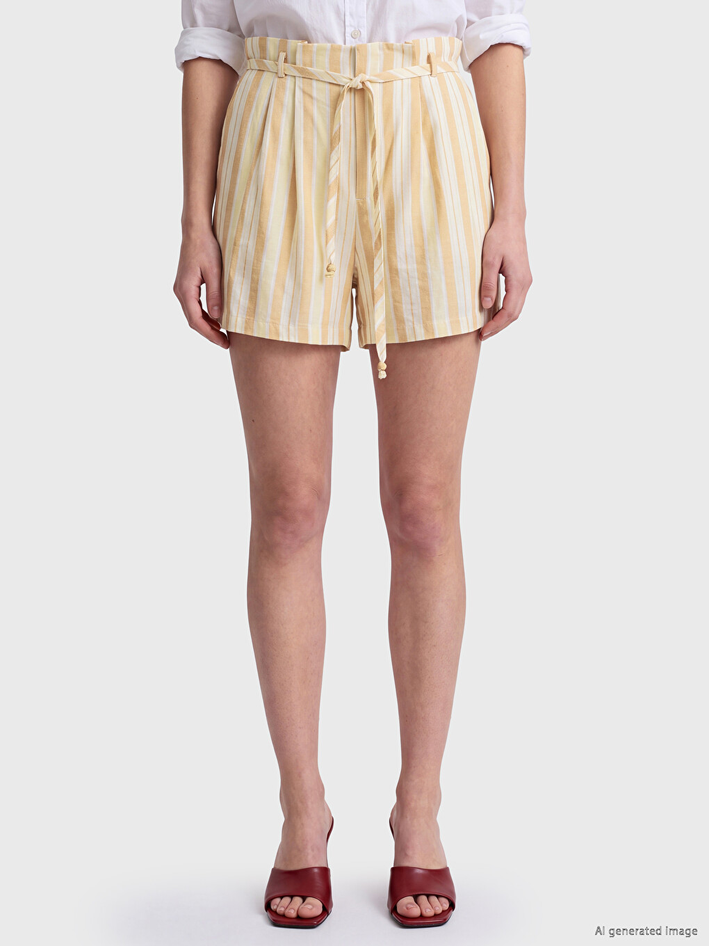 Elastic Waist Striped Sashed Women's Shorts-1