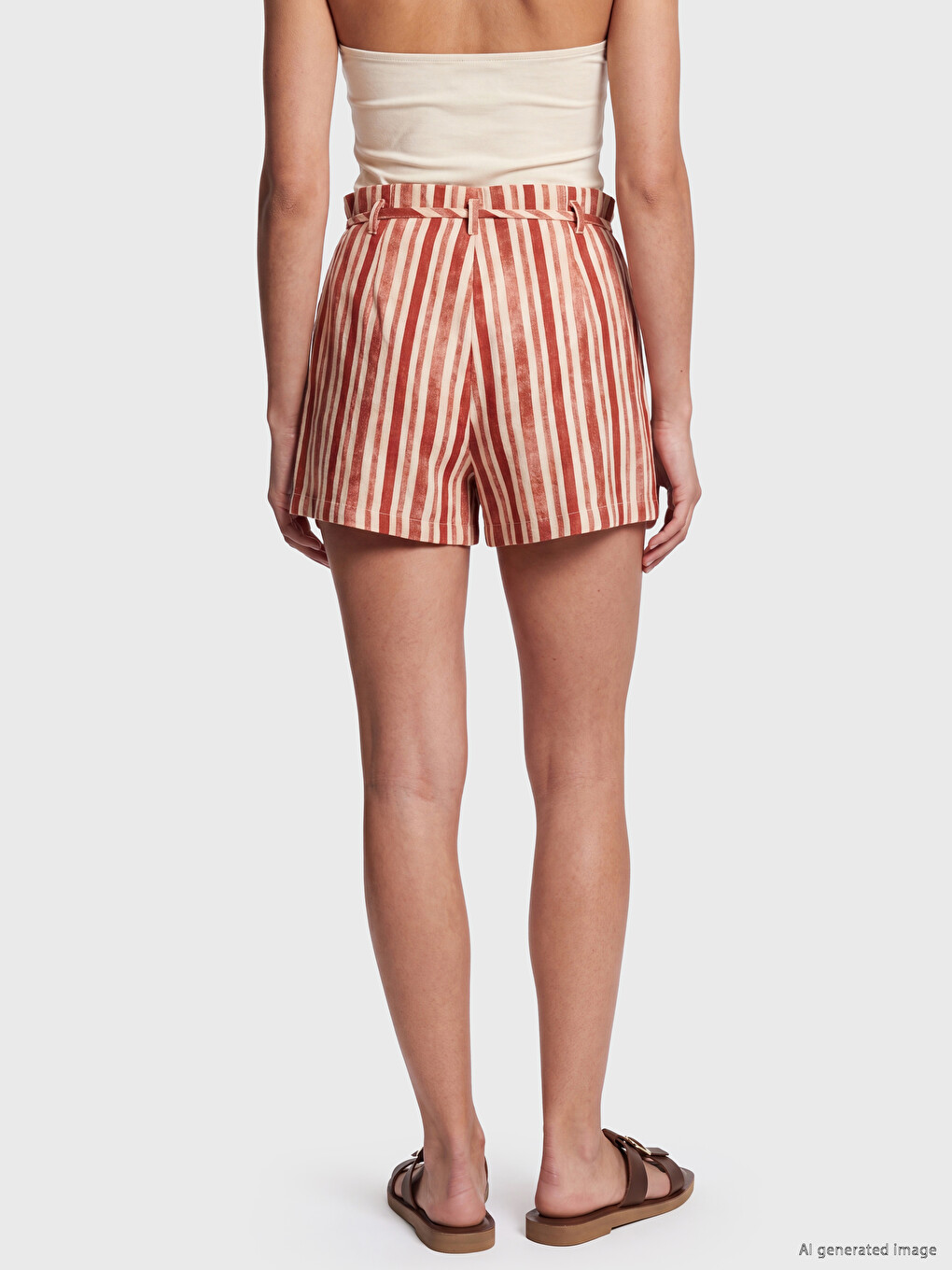 Elastic Waist Striped Sashed Women's Shorts-3