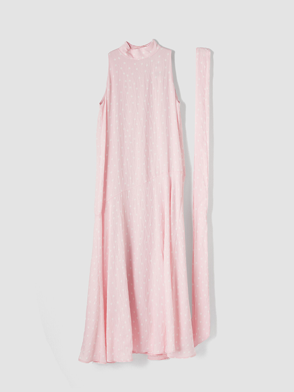 Pembe Dik Yaka Puantiyeli Elbise-1
