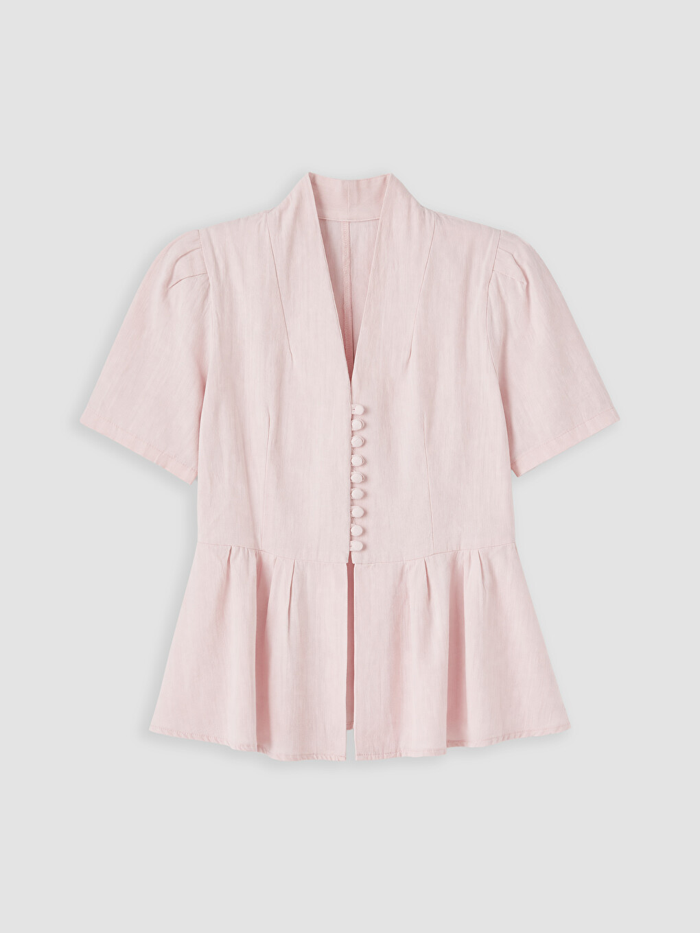 Pembe V Yaka Peplum Bluz