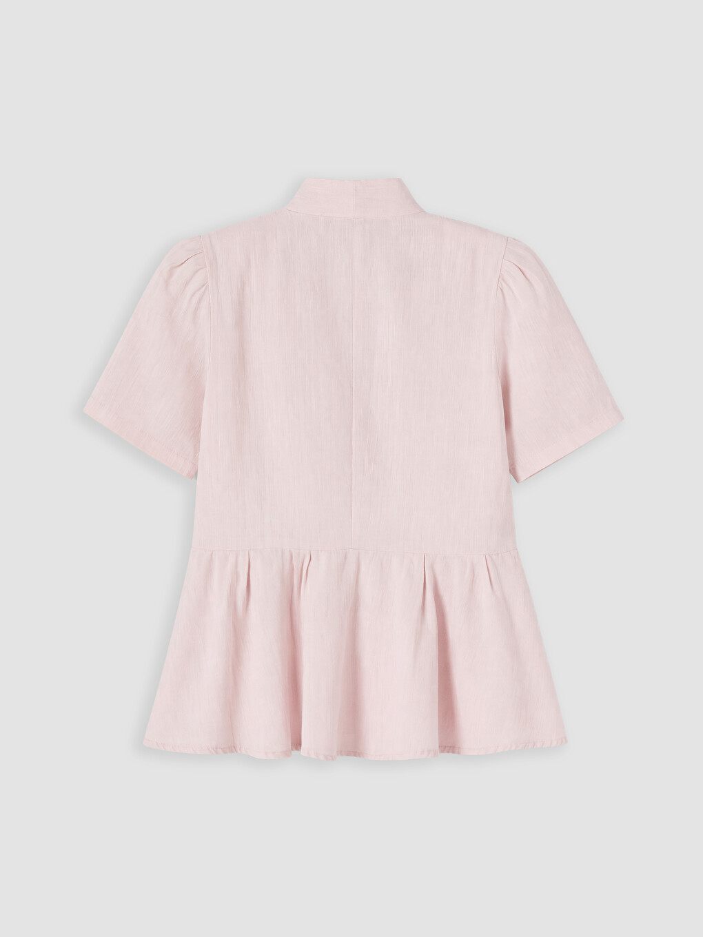 Pembe V Yaka Peplum Bluz-1
