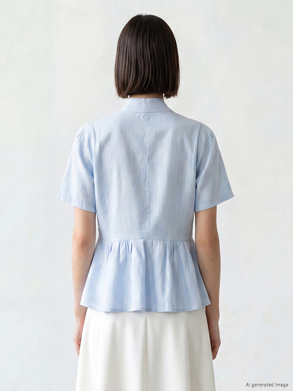 Mavi V Yaka Peplum Bluz-3