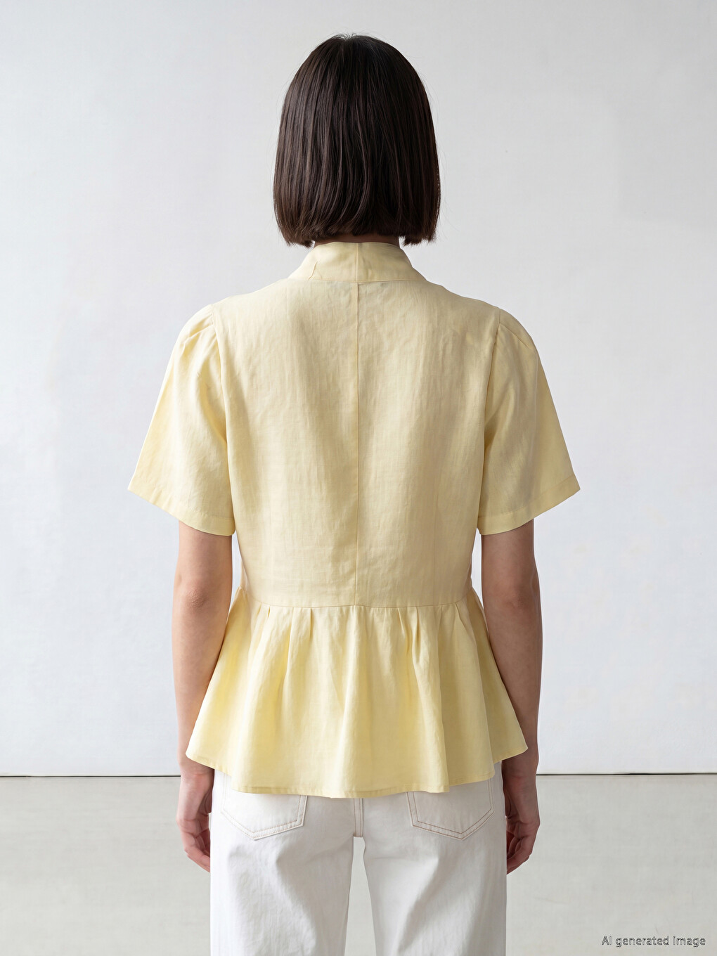 Mavi V Yaka Peplum Bluz-3