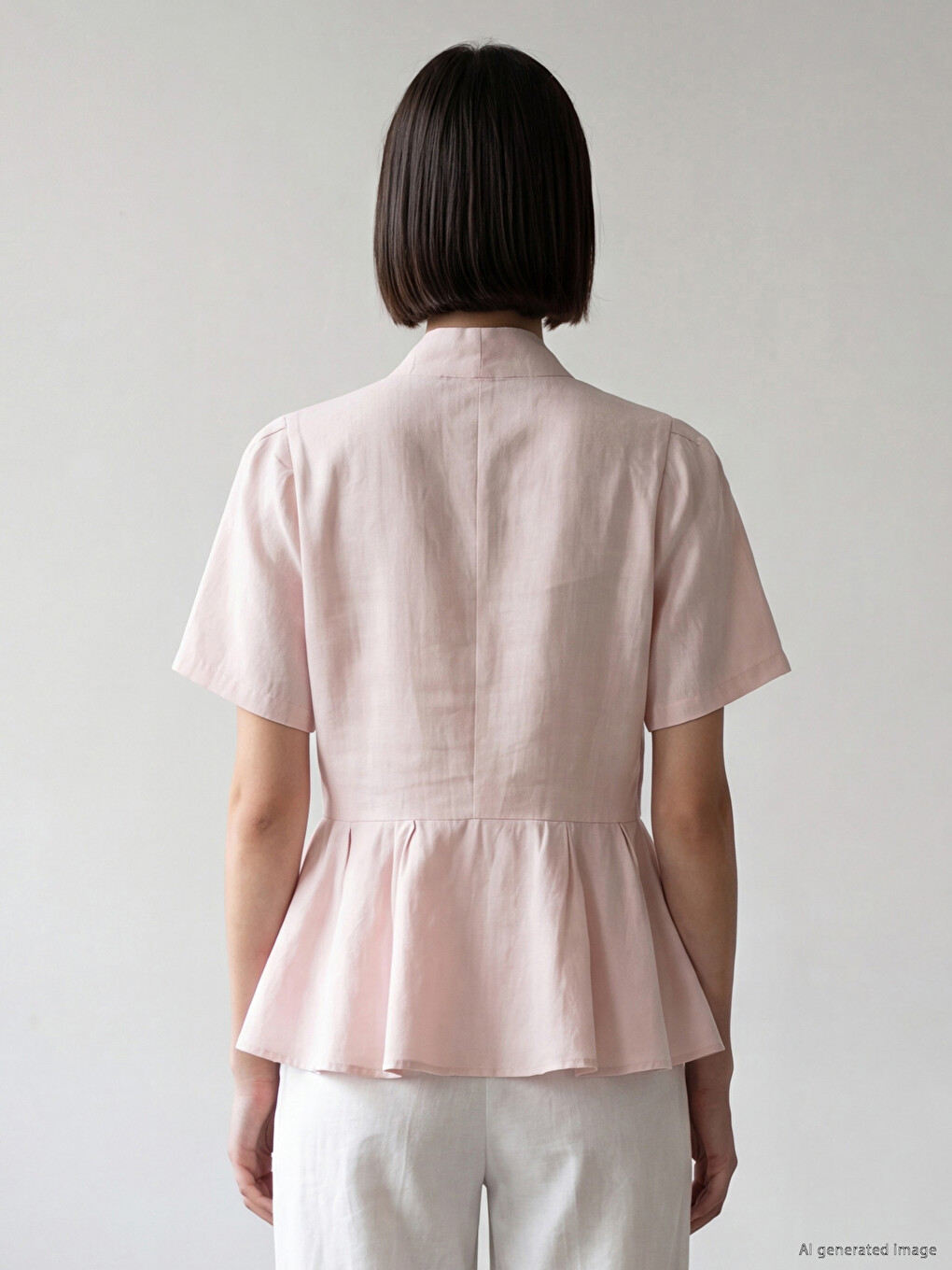Pembe V Yaka Peplum Bluz-3