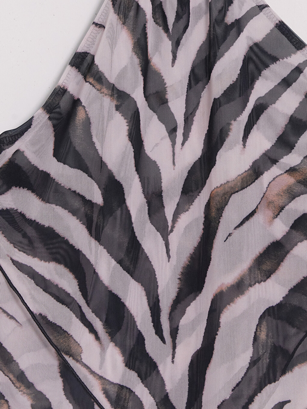 Siyah Halter Yaka Zebra Desenli Kadın Plaj Elbisesi-1