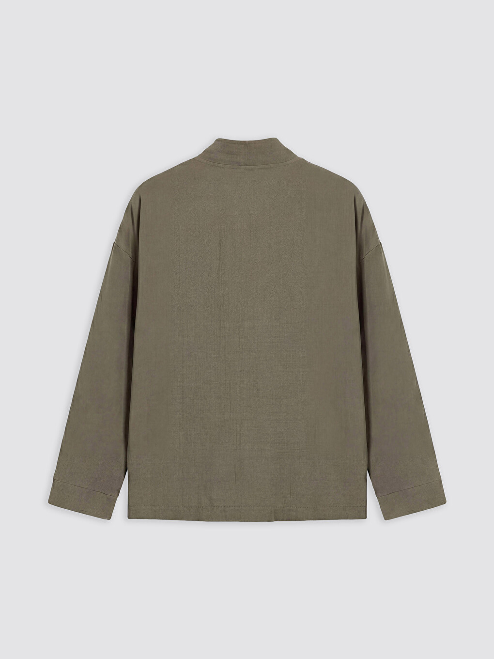 Haki Regular Fit Keten Görünümlü Erkek Gömlek-5
