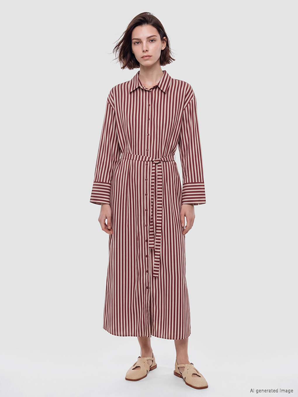 Belted Striped Shirt Dress