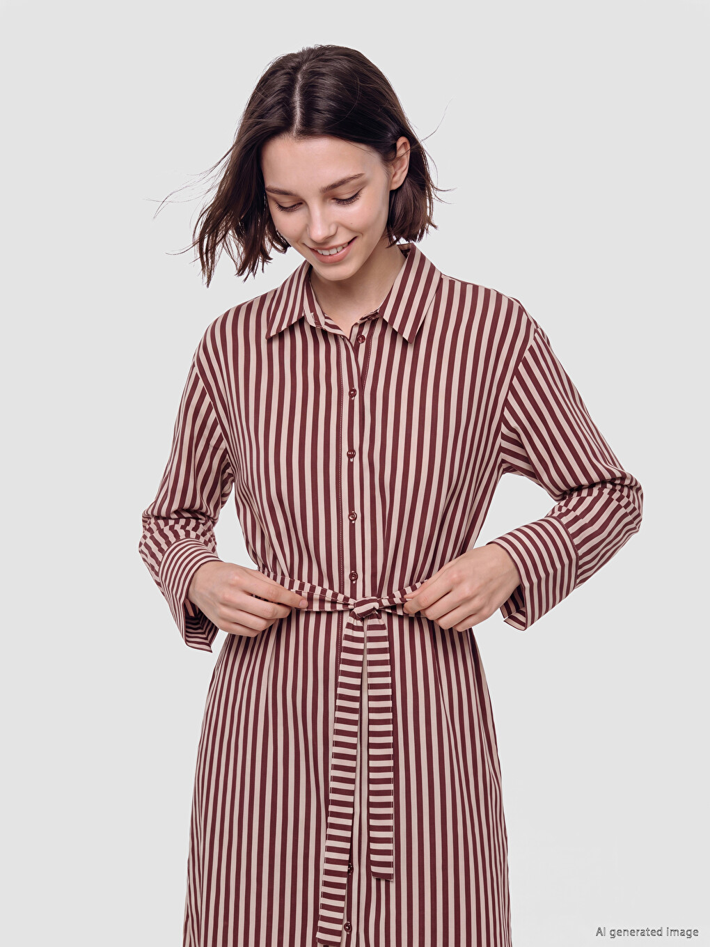 Belted Striped Shirt Dress-1