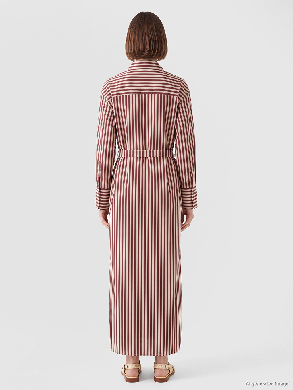 Belted Striped Shirt Dress-3