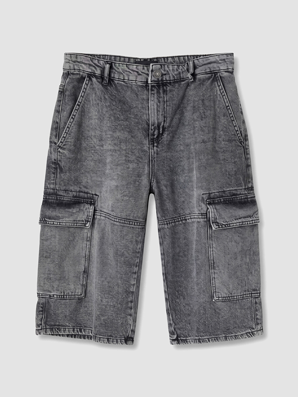 Antrasit Loose Fit Kargo Cepli Erkek Jean Şort