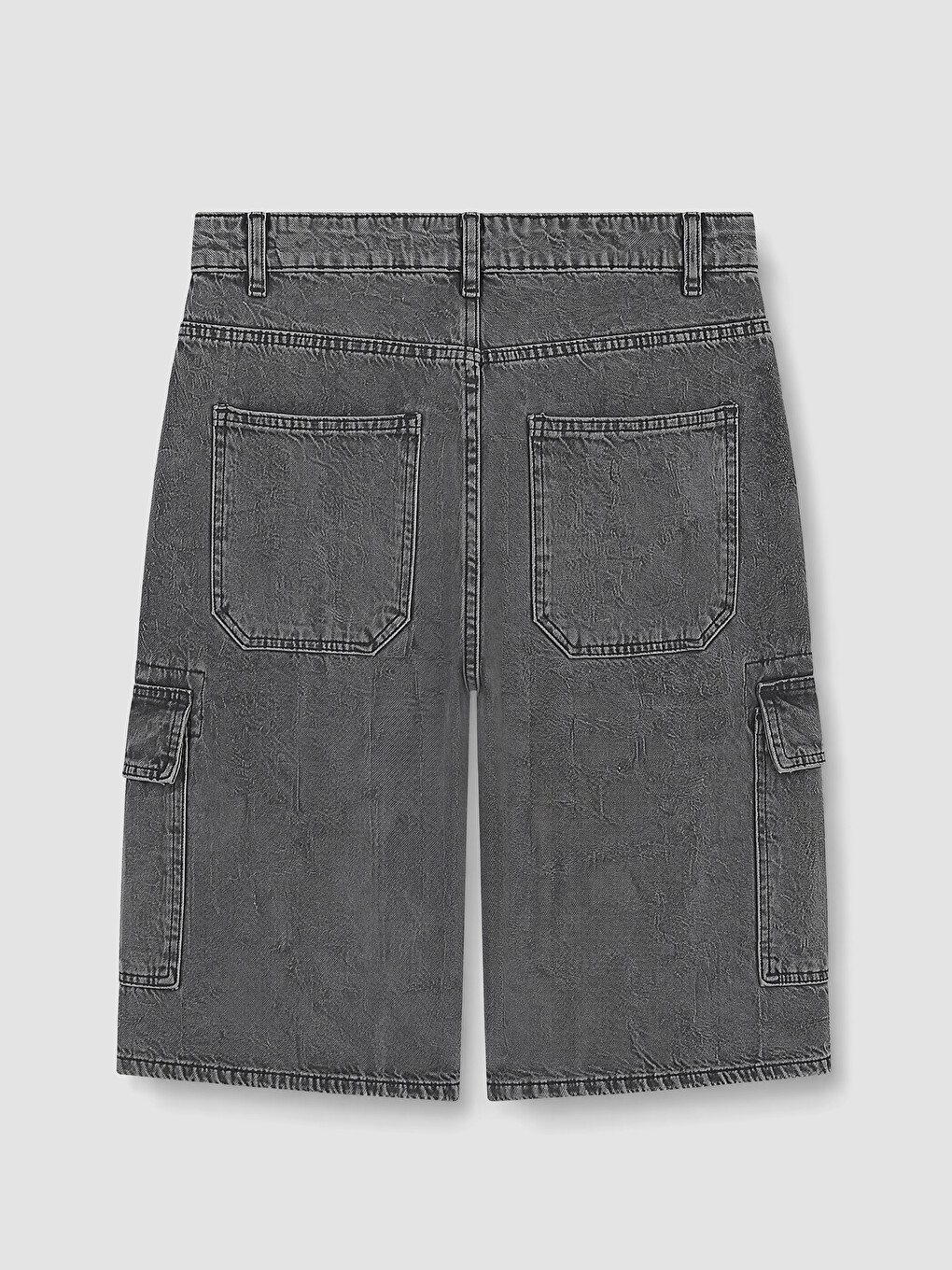 Antrasit Loose Fit Kargo Cepli Erkek Jean Şort-2
