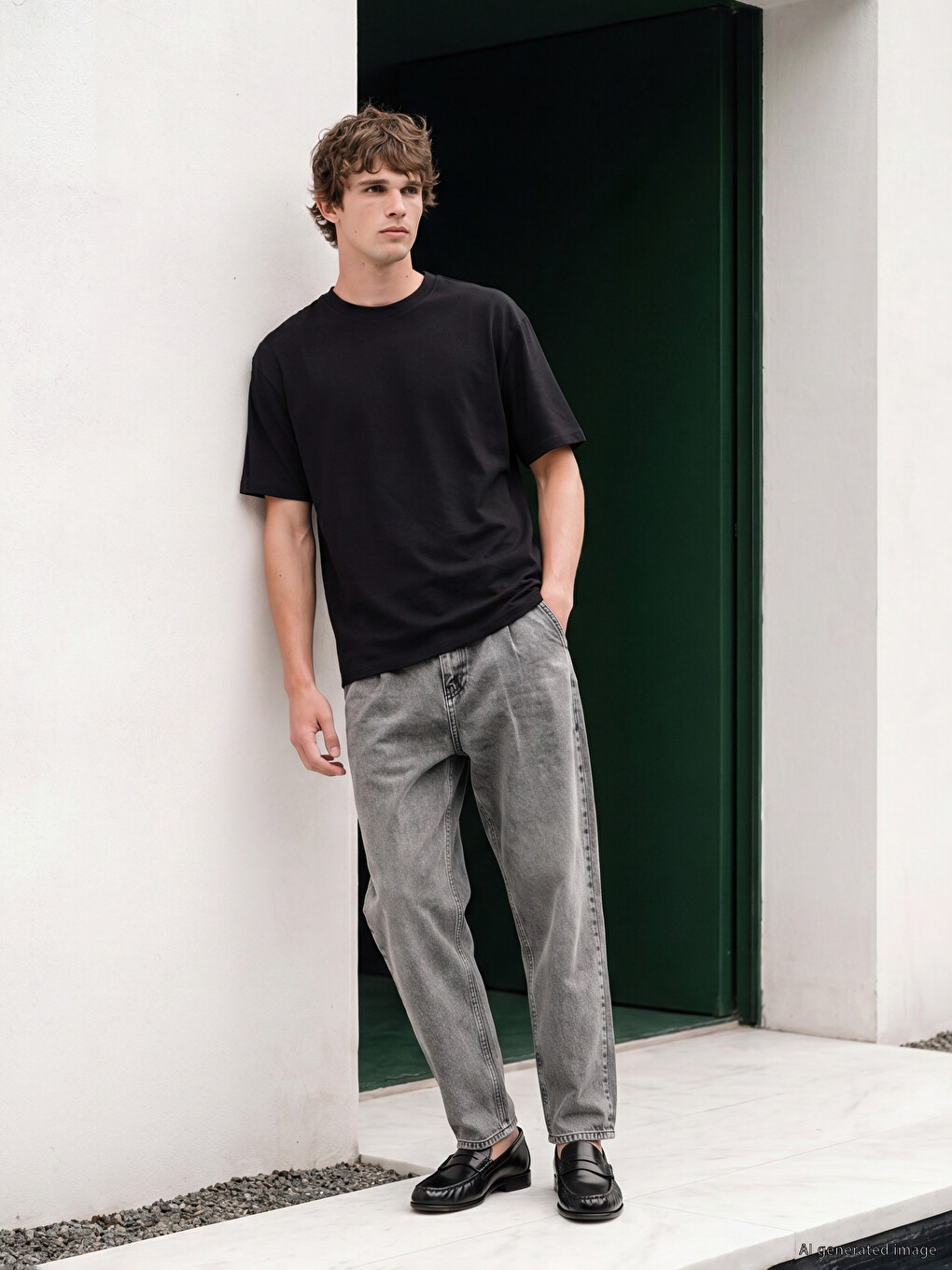 Gri Loose Fit Erkek Jean Pantolon