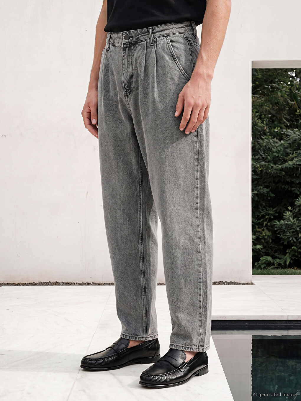 Gri Loose Fit Erkek Jean Pantolon-1