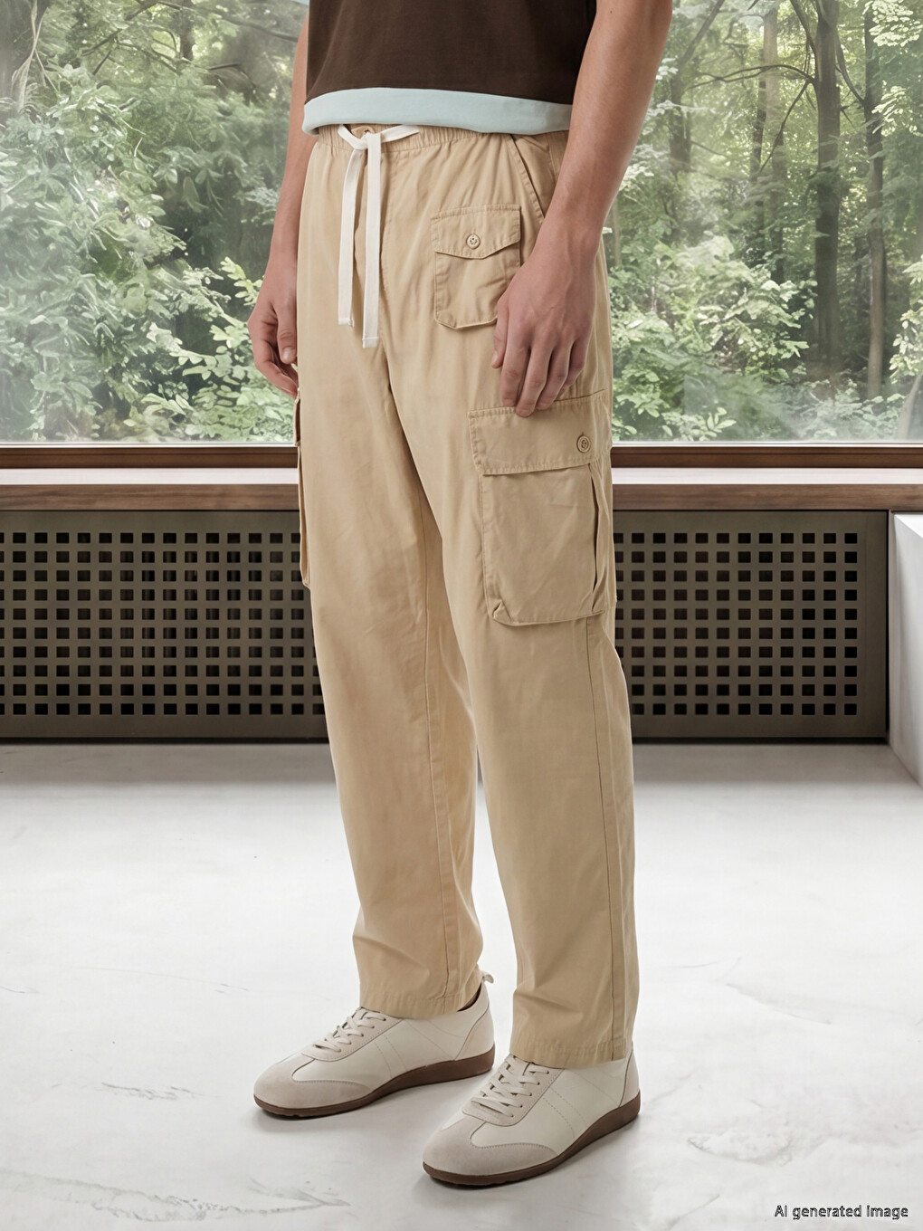 Bej Regular Fit Erkek Kargo Pantolon-1