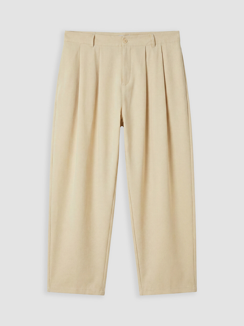 Ekru Relax Fit Erkek Pileli Pantolon-4
