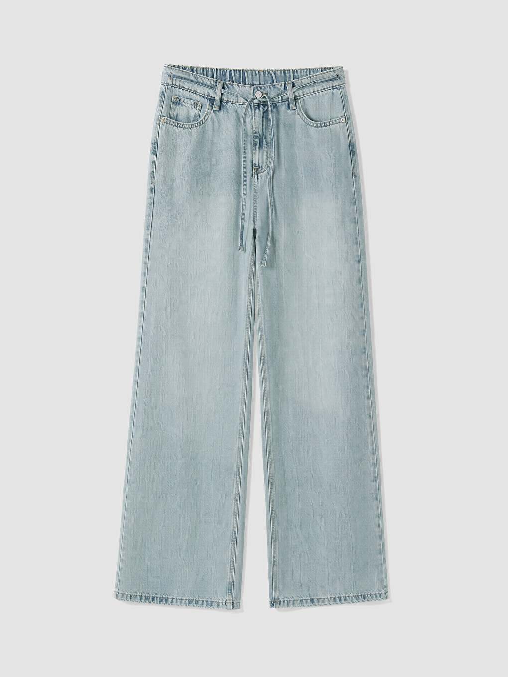 İndigo Beli Lastikli Wideleg Kadın Jean Pantolon