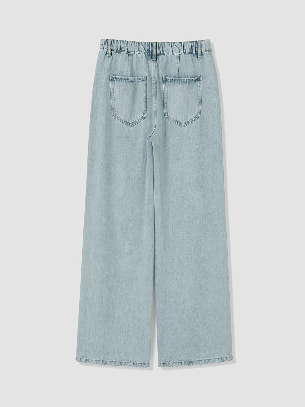 İndigo Beli Lastikli Wideleg Kadın Jean Pantolon-2