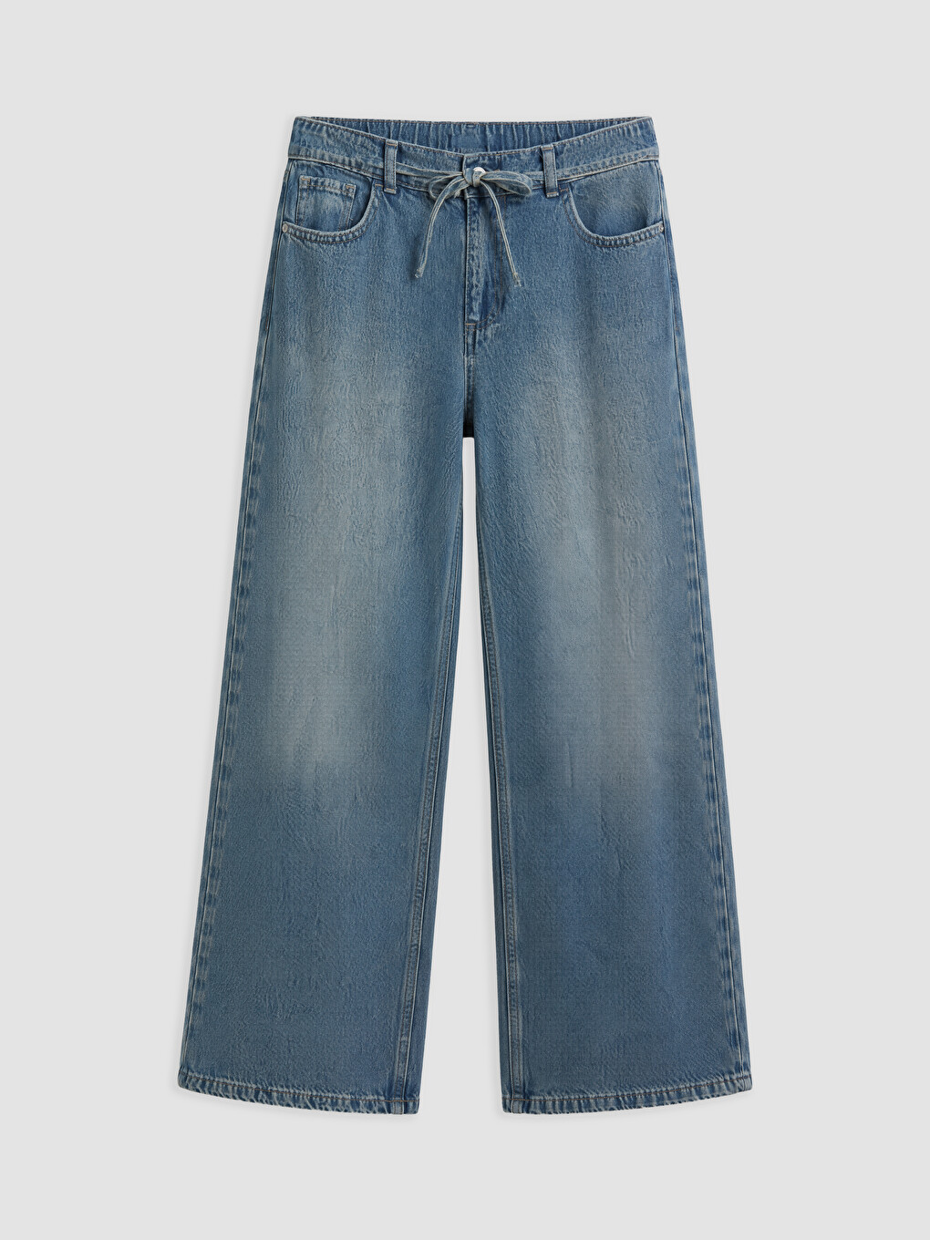İndigo Beli Lastikli Wideleg Kadın Jean Pantolon