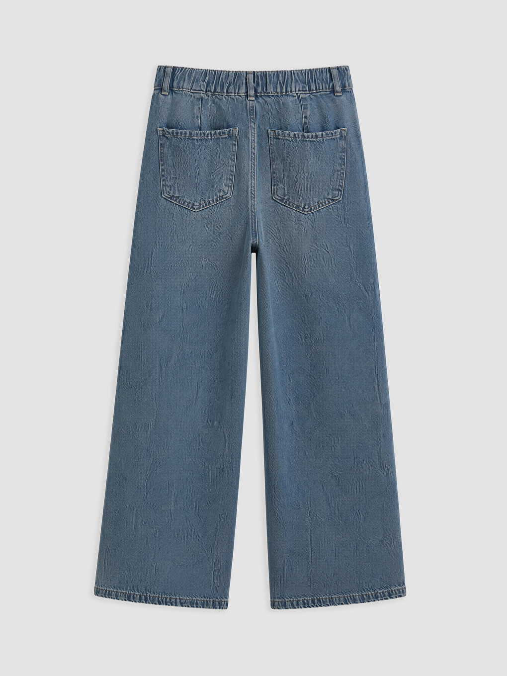 İndigo Beli Lastikli Wideleg Kadın Jean Pantolon-1