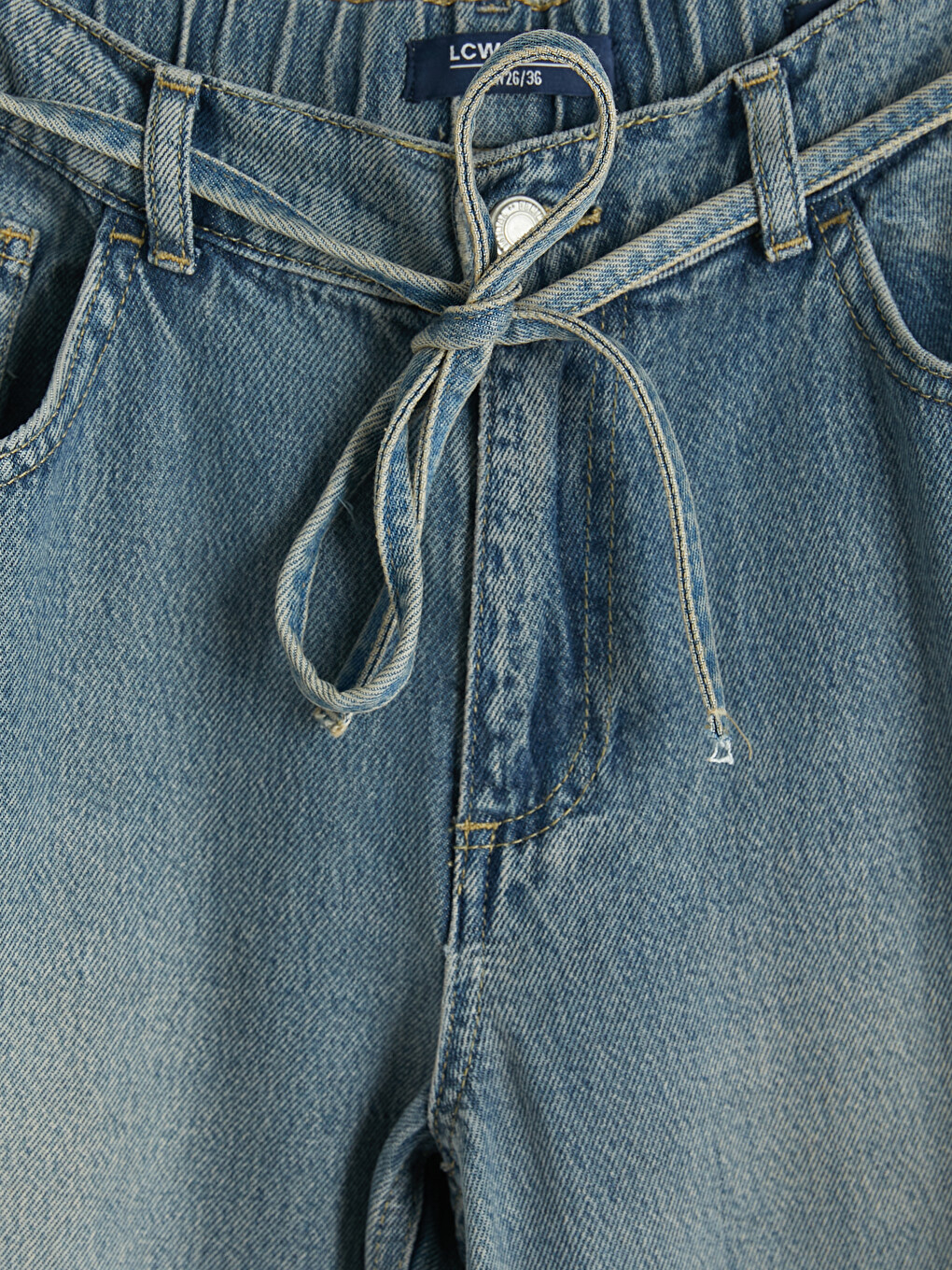 İndigo Beli Lastikli Wideleg Kadın Jean Pantolon-2