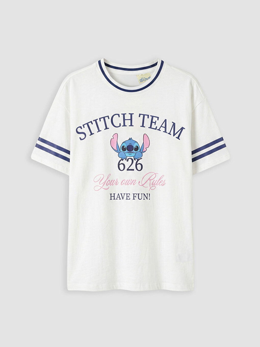 Beyaz Bisiklet Yaka Stitch Baskılı Kız Çocuk Pijama Üst-1