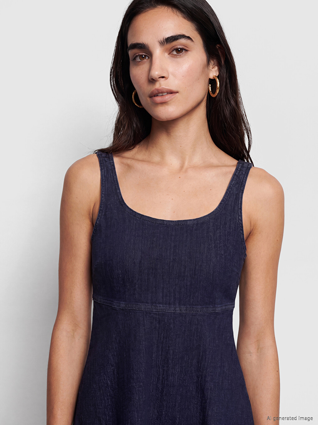 U Neck A Form Mini Denim Dress-1