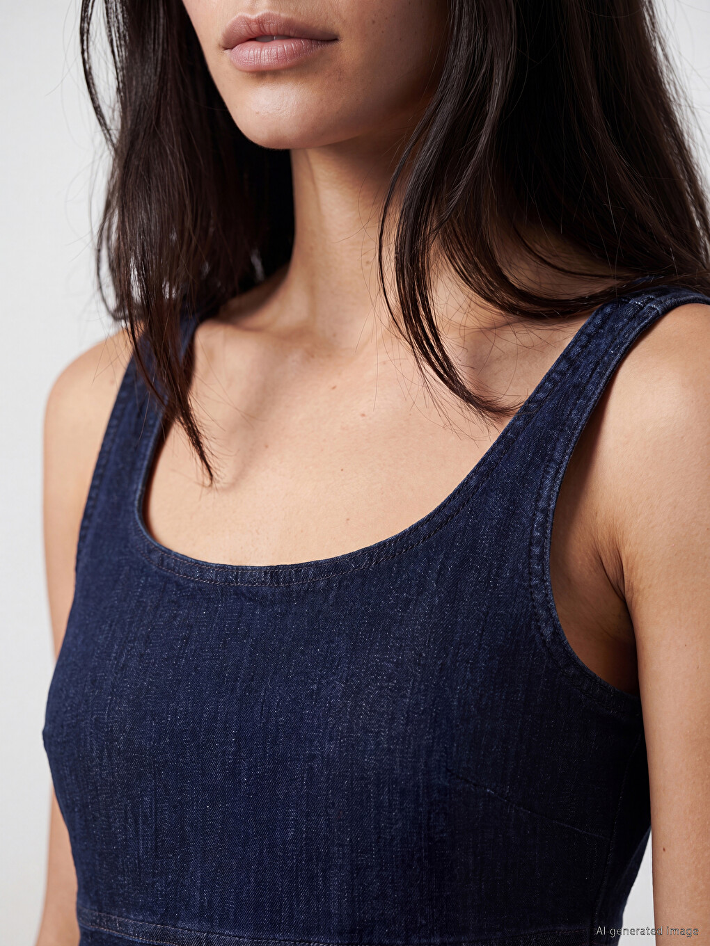 U Neck A Form Mini Denim Dress-2