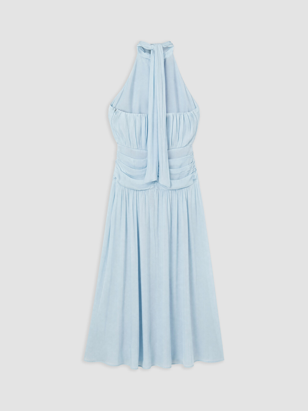 Lacivert Halter Yaka Büzgülü Elbise-5
