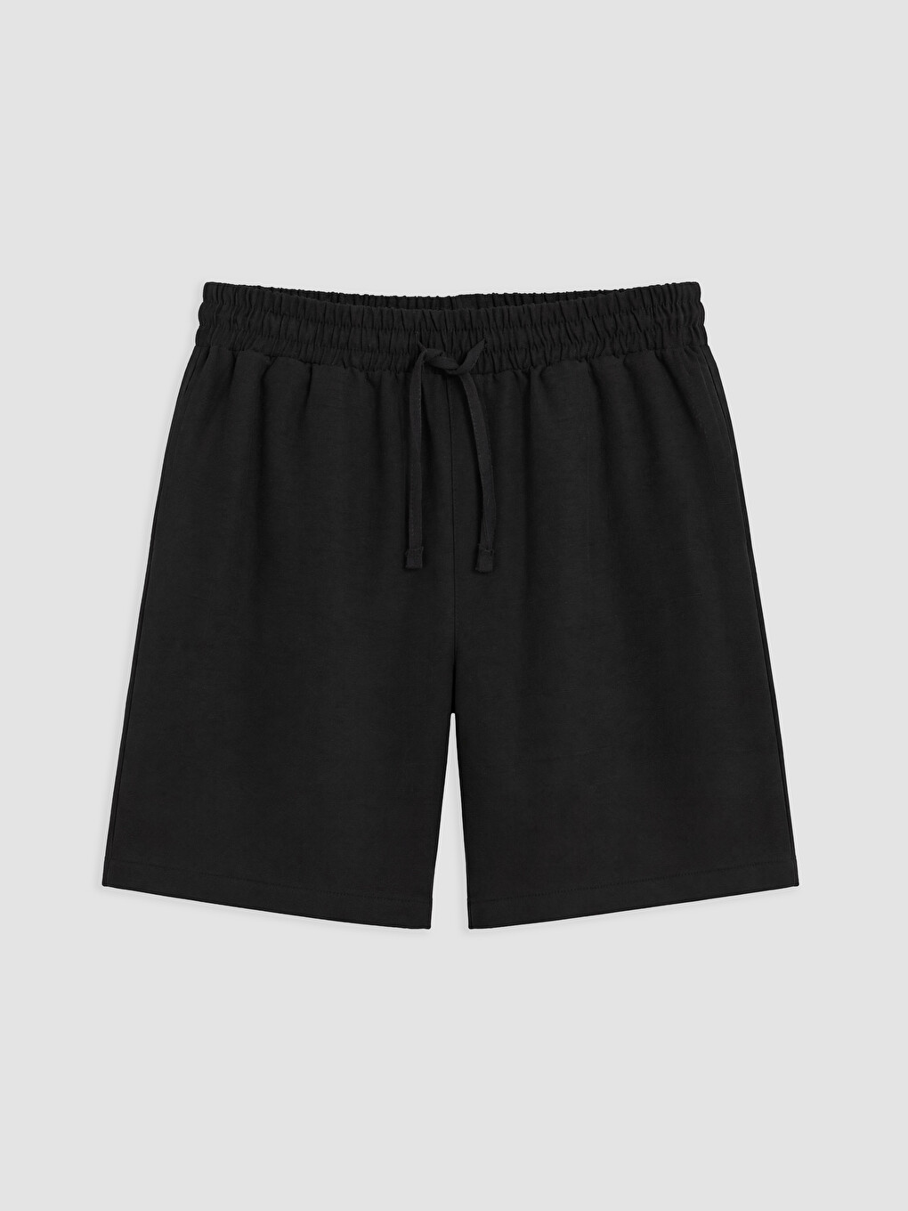 Siyah Regular Fit Keten Karışımlı Erkek Şort