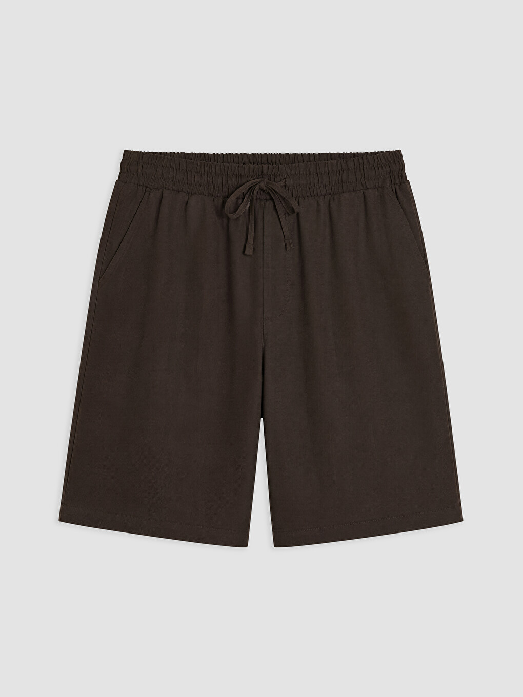 Kahverengi Regular Fit Keten Karışımlı Erkek Şort