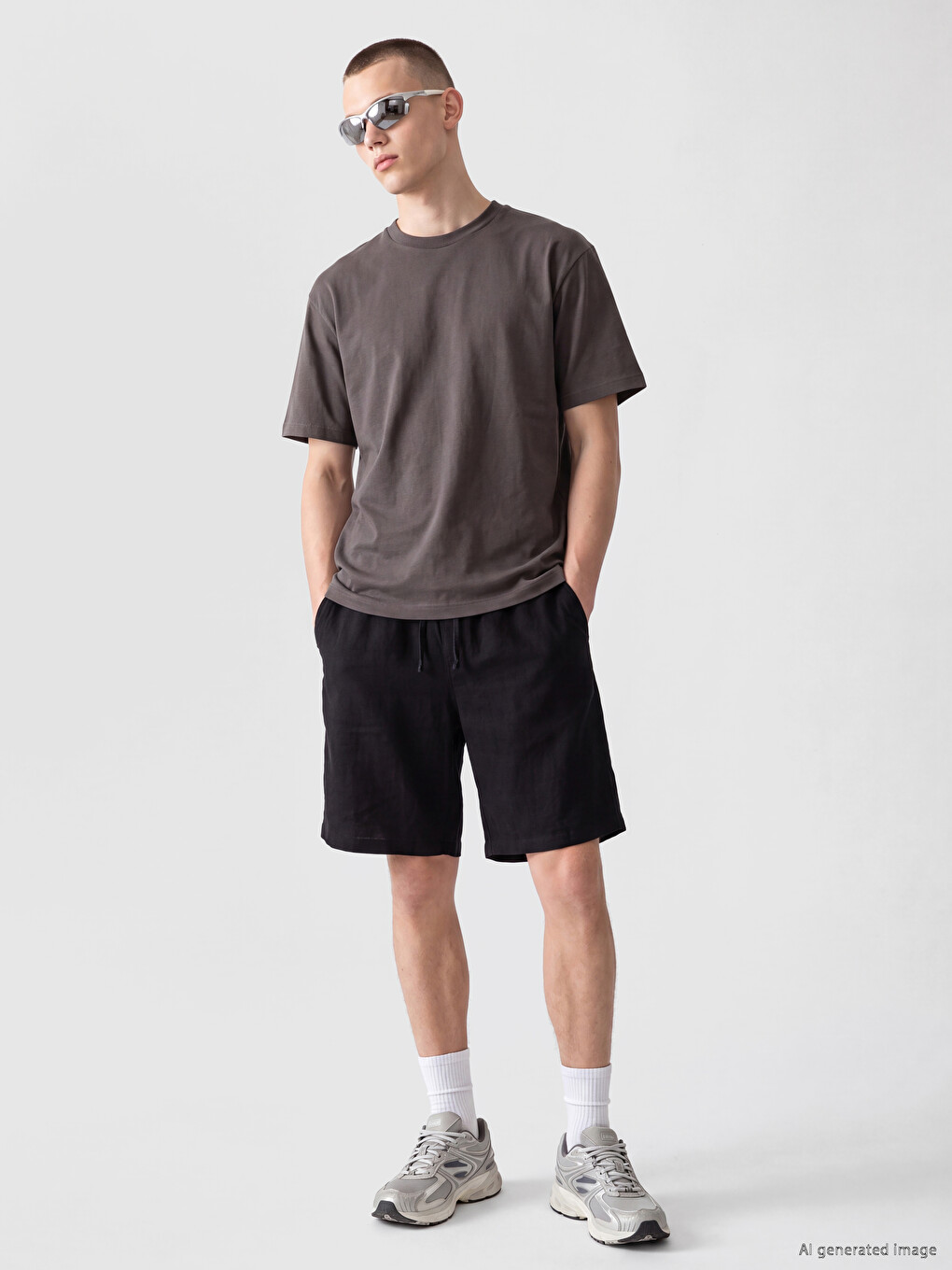 Siyah Regular Fit Keten Karışımlı Erkek Şort-1