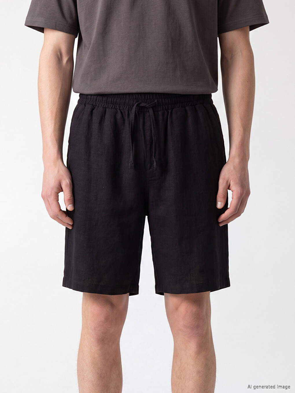 Siyah Regular Fit Keten Karışımlı Erkek Şort-2