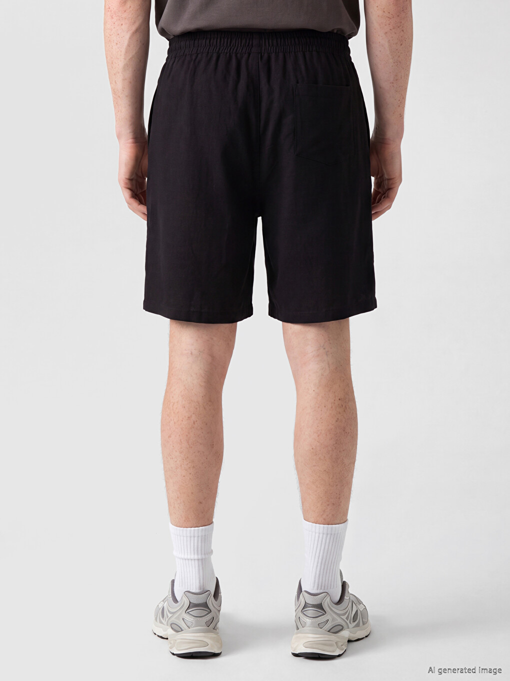Siyah Regular Fit Keten Karışımlı Erkek Şort-3