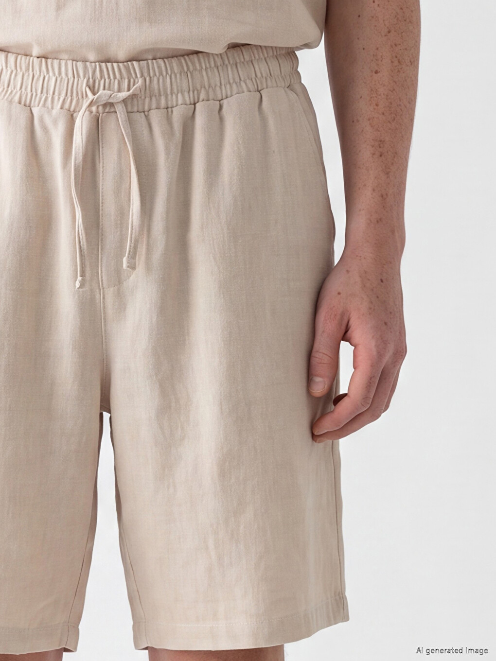 Ekru Regular Fit Keten Karışımlı Erkek Şort-2