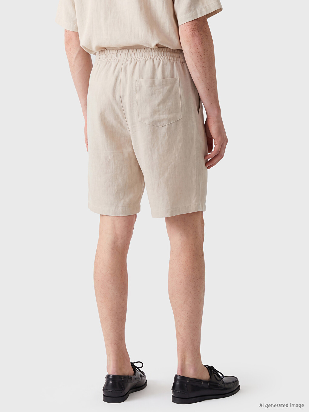 Ekru Regular Fit Keten Karışımlı Erkek Şort-3