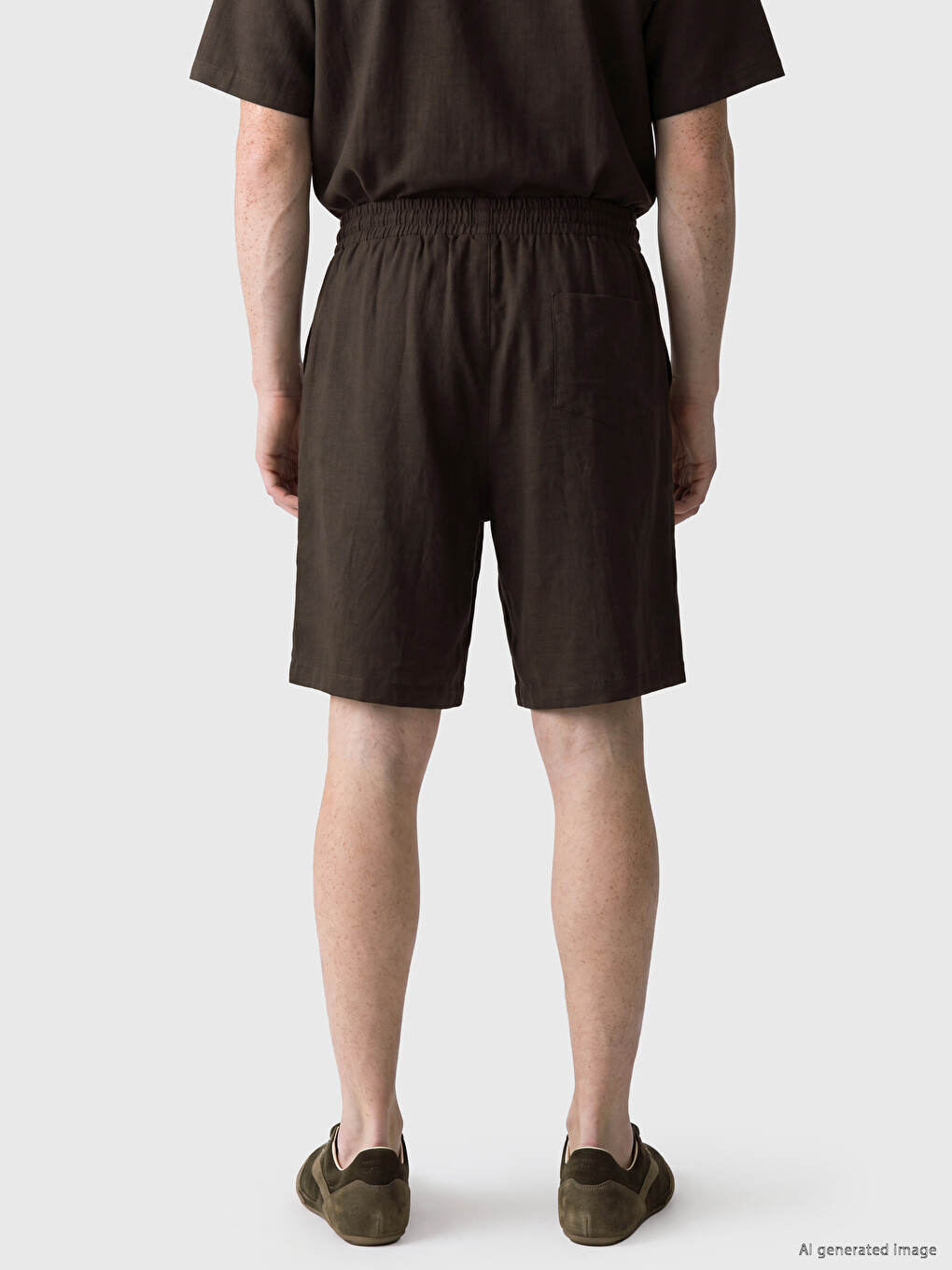 Kahverengi Regular Fit Keten Karışımlı Erkek Şort-3
