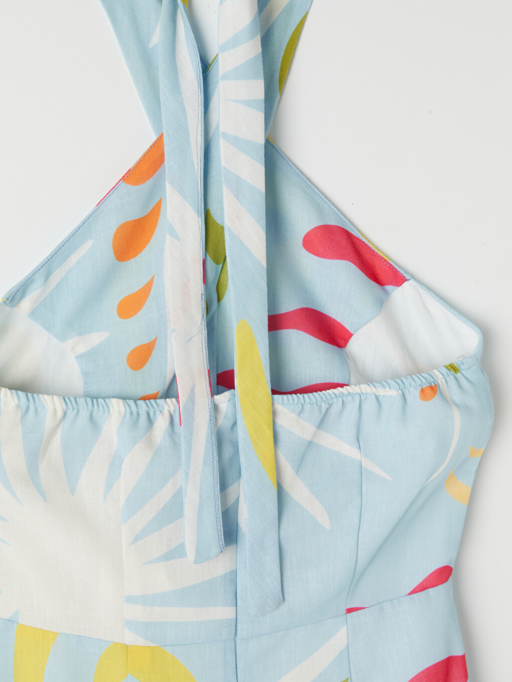 Mavi Halter Yaka Boyundan Bağlamalı Mini Elbise-5