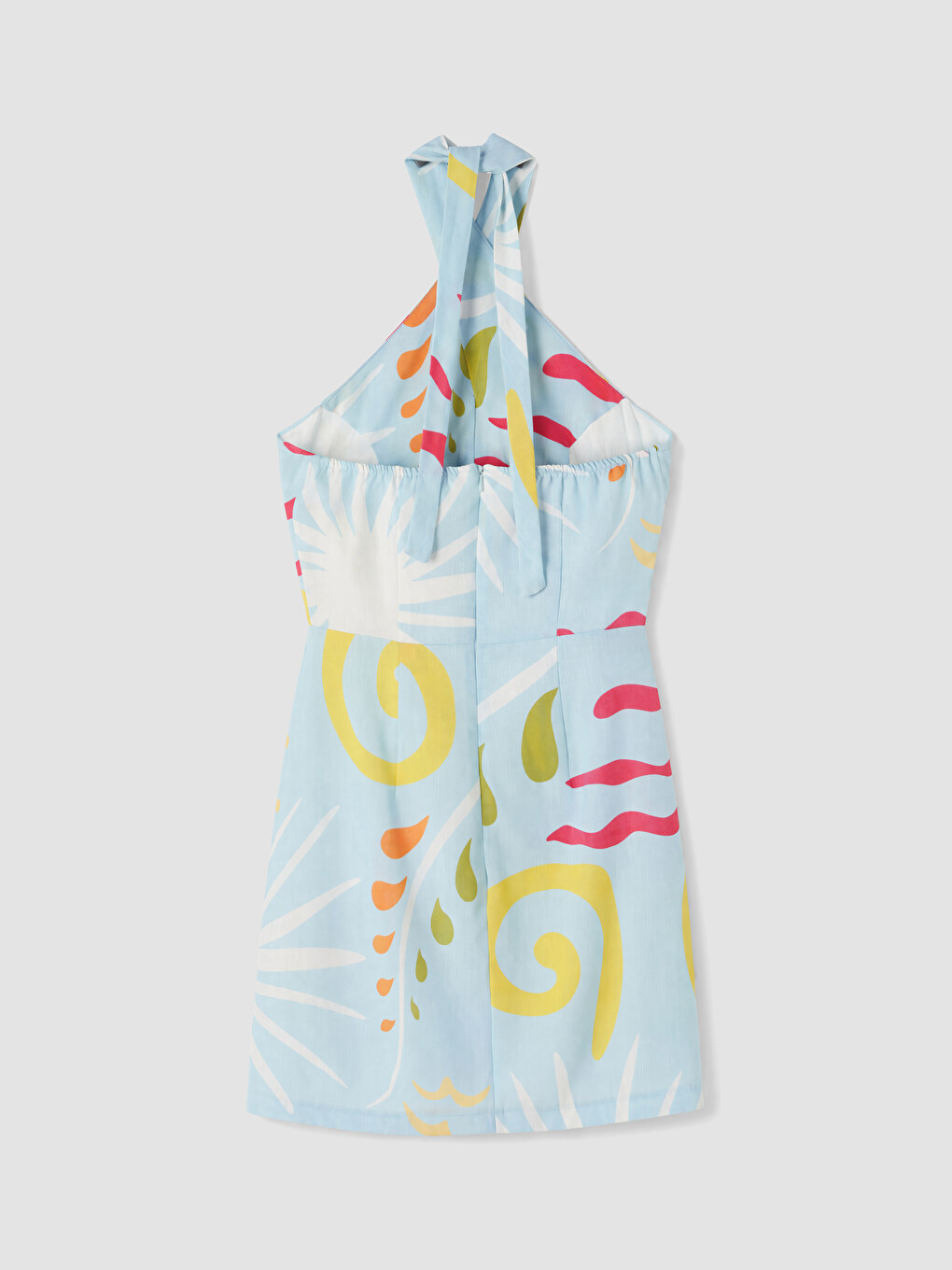 Mavi Halter Yaka Boyundan Bağlamalı Mini Elbise-6