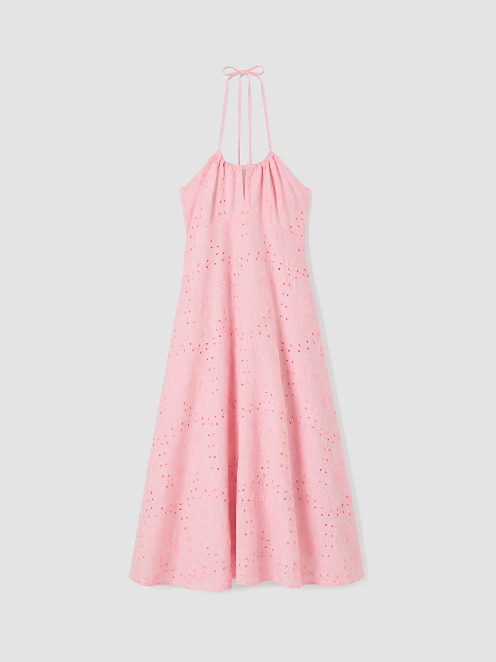 Pembe Halter Yaka Ajurlu Elbise-4