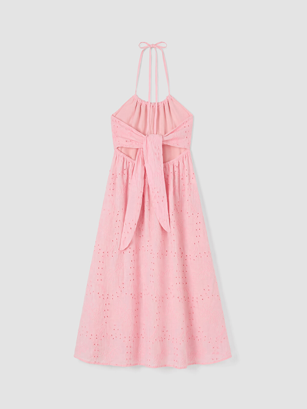 Pembe Halter Yaka Ajurlu Elbise-5