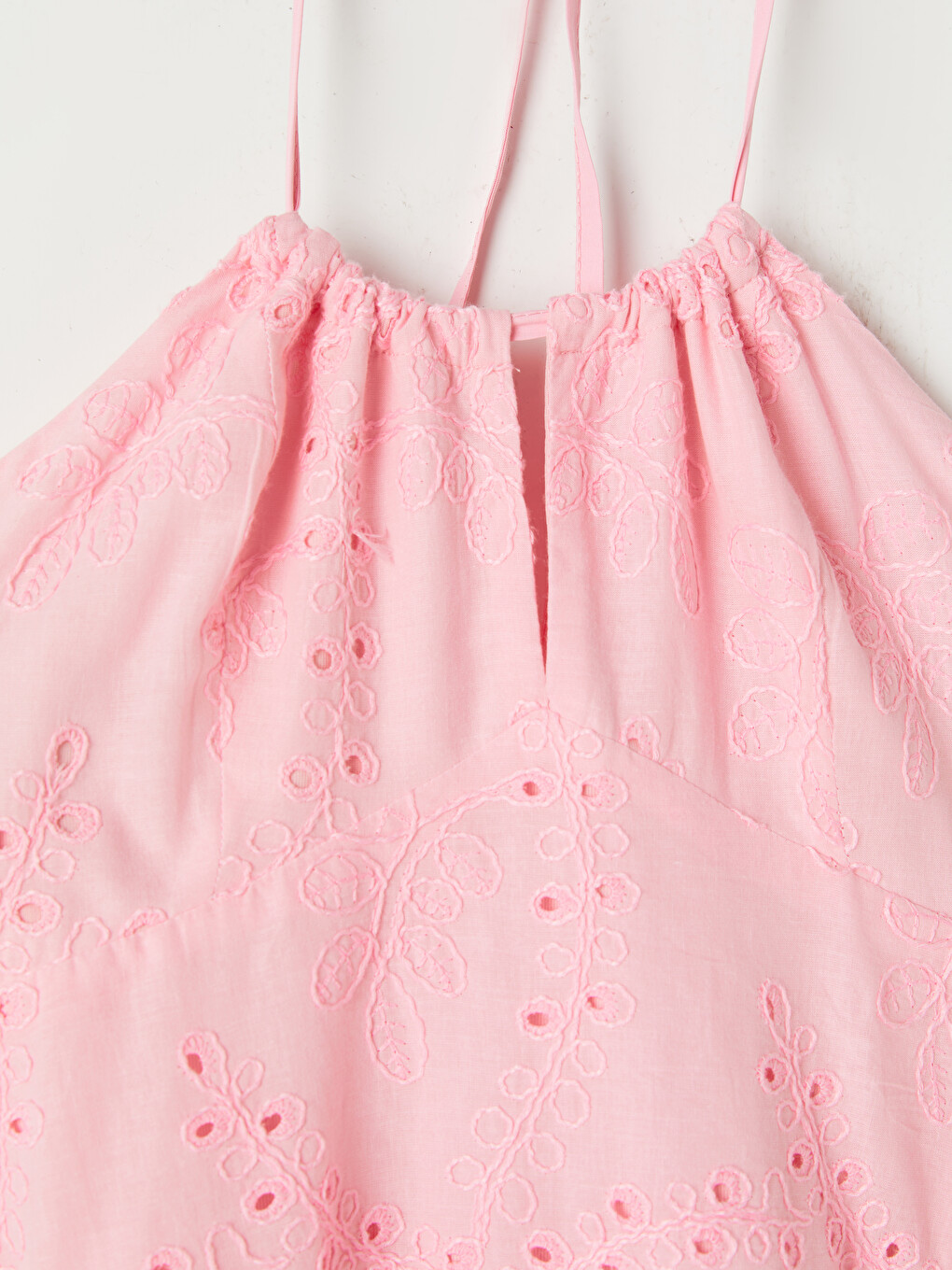 Pembe Halter Yaka Ajurlu Elbise-6